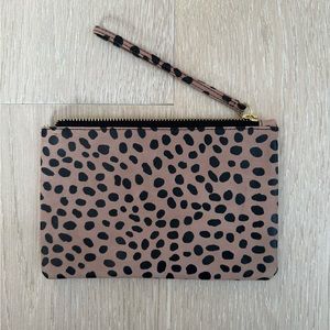 Leopard print jcrew wristlet with gold zipper